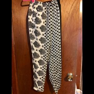 Silk high waist navy and white paisley pants